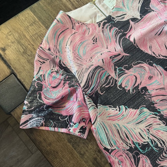 Kate Spade New York Regal Plumes Metallic Feather Print Pink Shift Dress - Picture 5 of 14